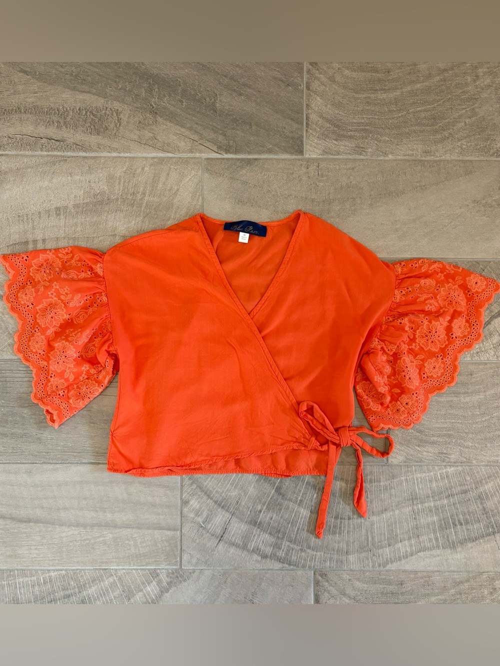 Blue Rain Orange Wrap Top - Francesca’s - Boho Eyelet - Medium